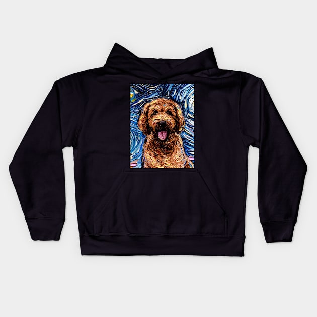 Apricot Goldendoodle Night (Portrait) Kids Hoodie by sagittariusgallery